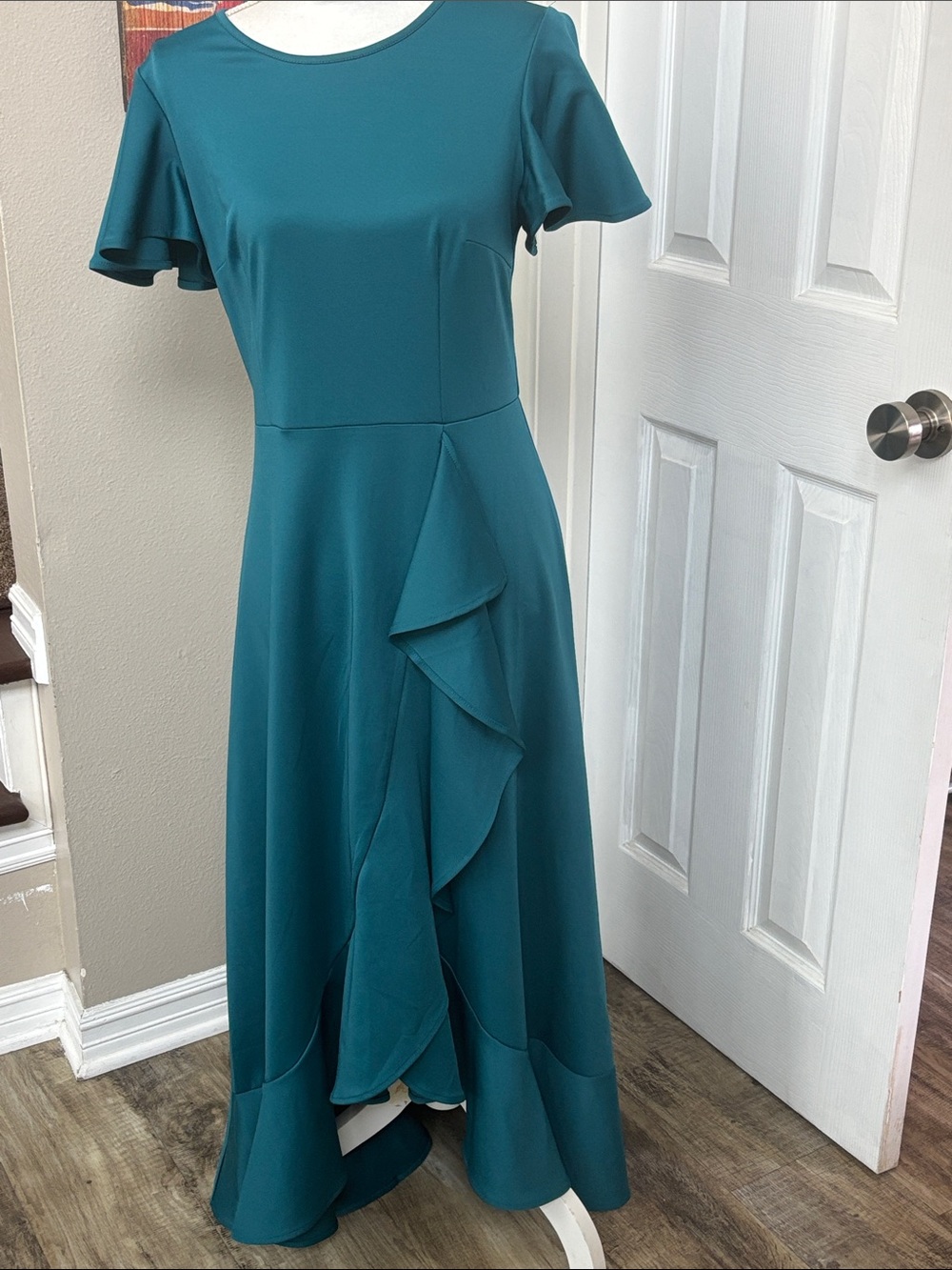 Elegant Teal Ruffle Midi Dress - Women